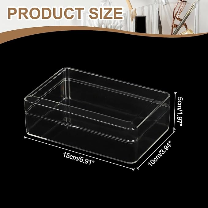 Acrylic Box with Lid, 5.91 x 5.91 x 1.97 in Acrylic Display Case Plastic Square Cube Container Storage Holder Stackable Bins for Cosmetic Collectible Candy Jewelry(2 Pack, Clear)