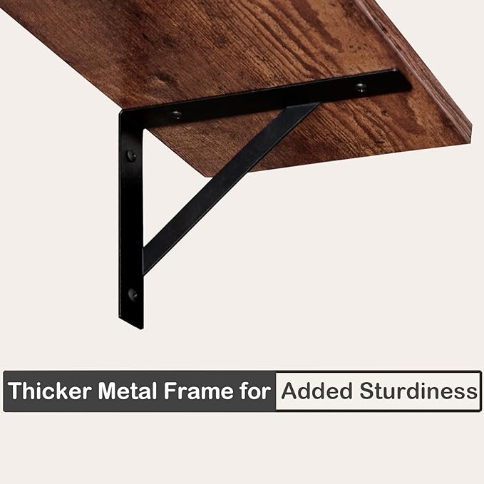 Wall Shelves Set of 2 — 39" Rustic Brown with Metal Brackets