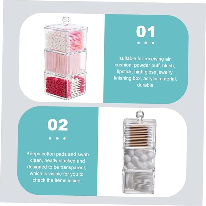 Clear Makeup Remover Storage Box with Lid Acrylic Cotton Pad Organizer for Bathroom Vanity and Cosmetic Display Case 9.05X3.62X3.62 Inches