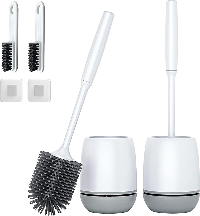 Toilet Brush, 2 Pack Toilet Bowl Brush and Holder with Ventilated Holder, Bathroom Accessories Toilet Bowl Cleaners with Silicone Bristles, Cleaning Supplies Toilet Cleaner Brush for Deep Cleaning