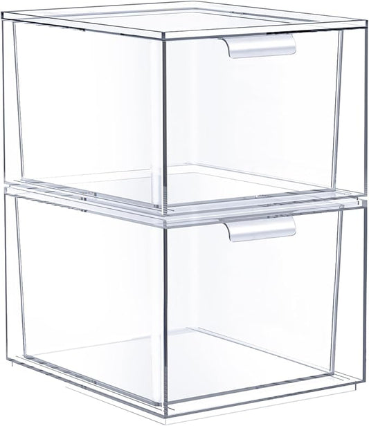 Sorbus Stackable Acrylic Drawers - Clear Make Up Organizers for Vanity - 2 Plastic Storage Bins for Room Decor, Bathroom Organization and Storage, Office Supplies, Makeup Drawer Organizer, Undersink