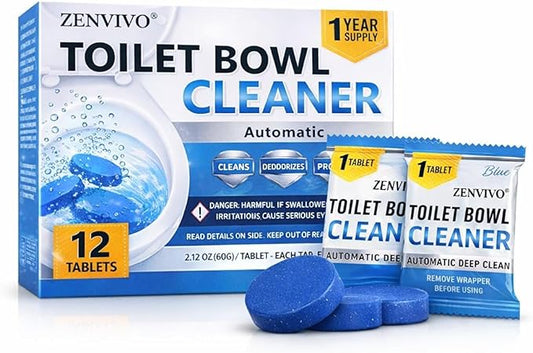 ZENVIVIO Automatic Toilet Bowl Cleaner Tablets, Blue Gel Toilet Tank Cleaners, Septic-Safe Hard Water Ring Stain Remover, Heavy Duty Toilet Deodorizer & Smell Eliminator, Fresh Scent