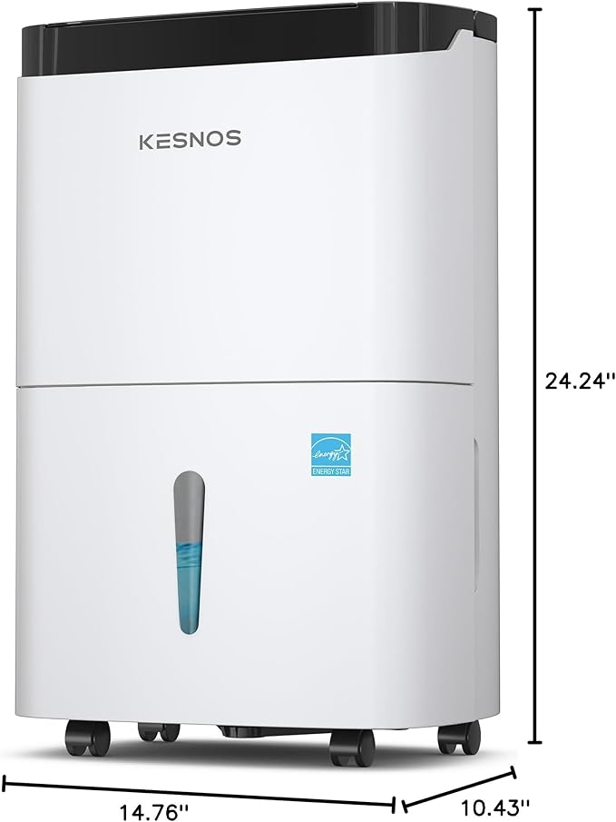 Kesnos 150 Pints 2025 Energy Star Dehumidifier for Home, Basement with Drain Hose & Large Tank, Ideal for Spaces up to 7,500 Sq. Ft. - Portable Commercial Dehumidifier with Auto Defrost & Self-Drying