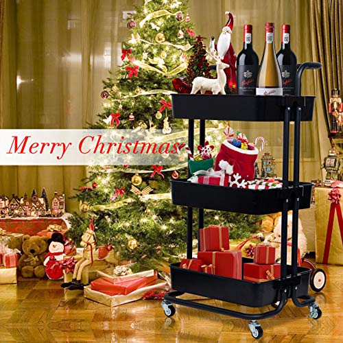 3-Tier Rolling Utility Cart with Handle,Rolling Metal Storage - Image 8