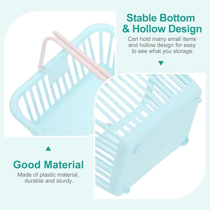 PATIKIL 8PCS Small Plastic Basket,Mini Storage Basket Grocery Tiny Shopping Baskets with Handle Organizer Filtered Water for Organizing Toys Fruits Veggies Snacks, Blue