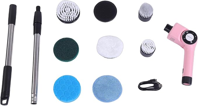 Electric Spin Scrubber, Cleaning Brush Powerful Cleaning Cordless Rechargeable Adjustable Angles Automatic Rotating Scrub Brush Set for Kitchen Bathroom Bathtub Tile Floor