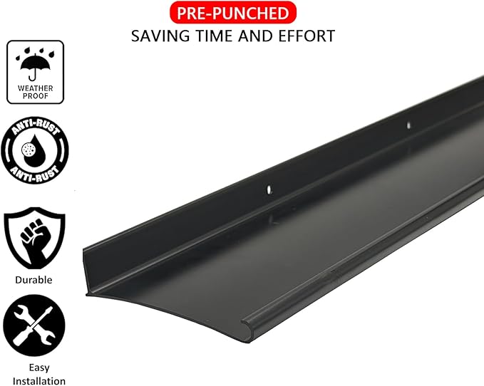 Heavy-Duty 5.12" W 43.3" L Door Rain Drip Guard Overhead,Aluminum Drip Cap for Exterior Doors Window Top,Rain Drip Edge Flashing,Water Deflector,Rain Diverter,Anodized Black 2PCS