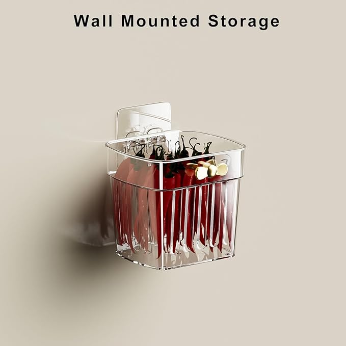 3 Pack Adhesive Cabinet Door Organizer, Kitchen Under Sink Organizer Caddy, Clear Plastic Storage Bins for Pantry Door, Wall Storage Basket, Hanging Makeup Organizer Floating Shelf for Bathroom