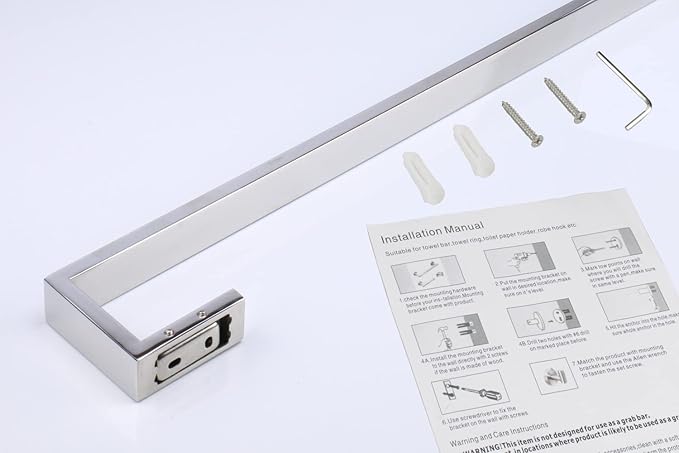 TocTen Bath Towel Rack - Square Base Thicken SUS304 Stainless Steel Towel Bar for Bathroom, Bathroom Bar Accessories Towel Rod Heavy Duty Wall Mounted Towel Holder (Polish Chrome, 12 Inch)