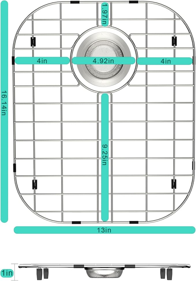 SANNO Sink Protectors for Kitchen, Stainless Steel Bottom Grid with Rear Drain Hole, Double Sink 16.14" L X 13" W, 2 Pack