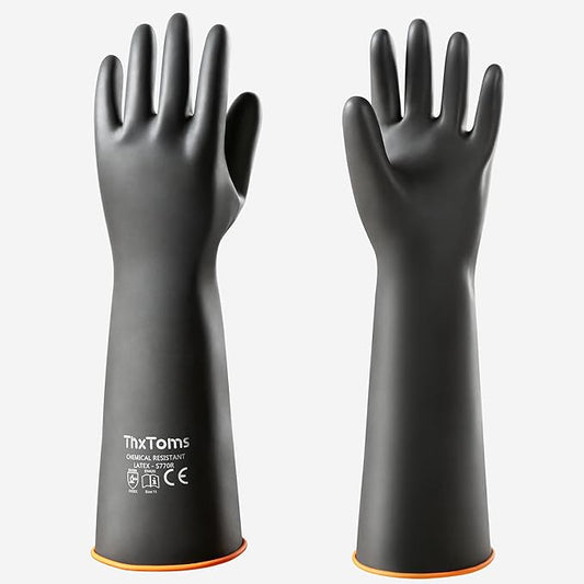 ThxToms Chemical Resistant Gloves,Heavy Duty Long Rubber Gloves,Puncture Resistant, Resist Acid,Oil,Alkali, Waterproof for Industrial Cleaning, Gardening, 18", 1 Pair