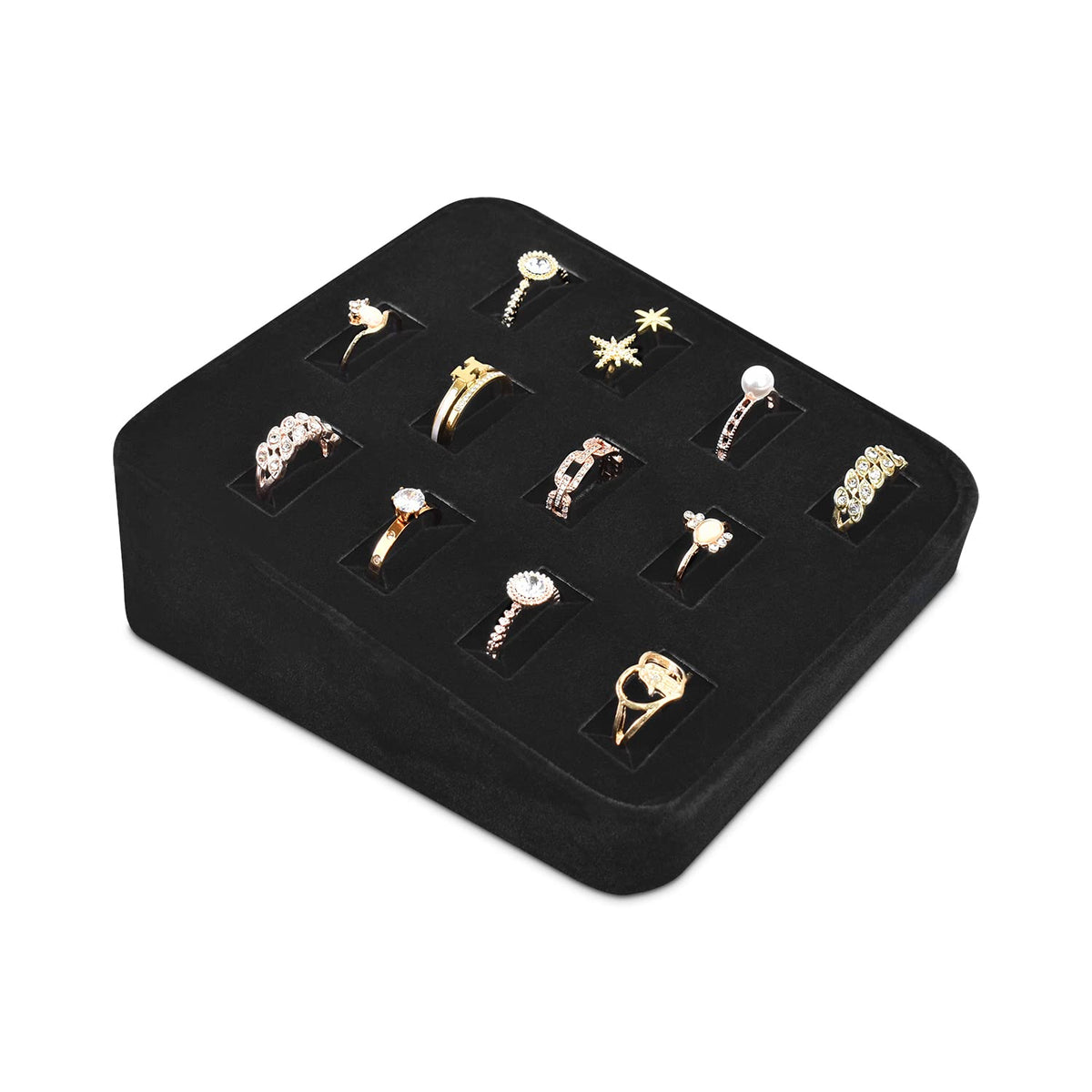 MOOCA 12 Slots Ring Tray Display, Slotted Ring Showcase - Image 1