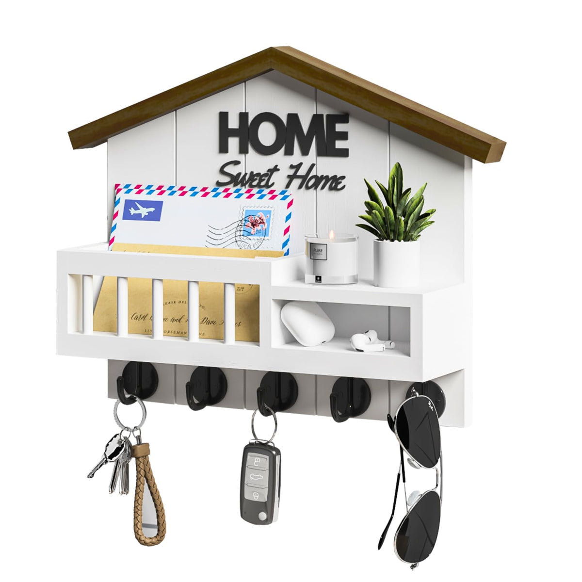 Key and Mail Holder for Wall, Wall Key Holder with Shelf - Image 1