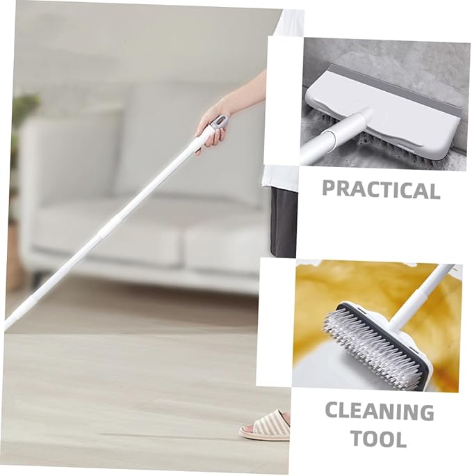 Multi-Surface Floor Scrubber Brush Stainless Steel Handle Bathroom Floor Brush Squeegee for Dry Wet Cleaning