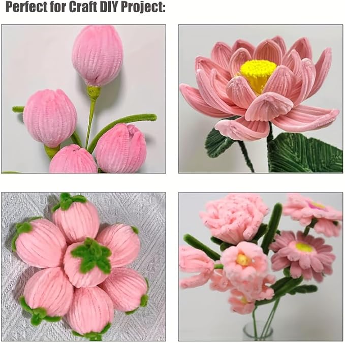 AHAMETON 620-Piece Pink Pipe Cleaner Craft Kit - 6 Pastel Shades Chenille Stems with Floral Wire for DIY Wedding Bouquets, Mother’s Day Gifts & Party Decorations