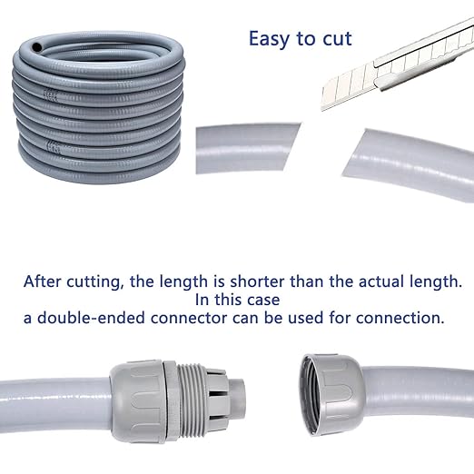 25FT NPT 1/2 Inch Liquid Tight Connector Non-Metallic PVC Electrical Flexible Conduit Fittings, UL Listed - with 5 Straight, 3 Curved and 1 Double-Port Connector