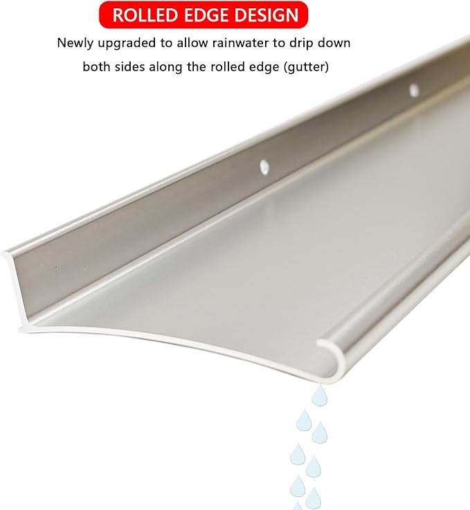 Heavy-Duty 5.12" W 55.1" L Door Rain Drip Guard Overhead,Aluminum Drip Cap for Exterior Doors Window Top,Rain Drip Edge Flashing,Water Deflector,Rain Diverter,Anodized Silver 2PCS
