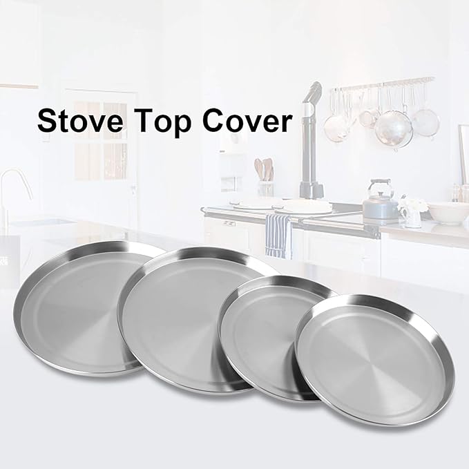 4Pcs/Set Stainless Steel Kitchen Stove Top Burners Covers Cooker Silver Kitchen Stove Cover for Standard Sized Electric Stove