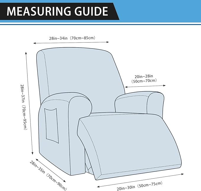 Chair Covers 4-Pieces Recliner Chair Covers 1 Seater Cover for Recliner Chair Leather Look Recliner Slipcovers with Pockets Spandex Fabric Furniture Covers(XL Recliner, Navy)
