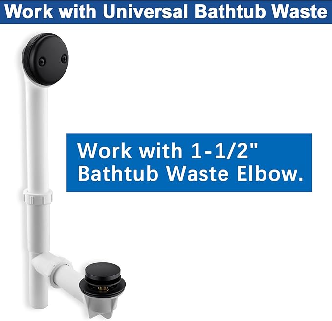 Brass Tip-Toe Tub Drain Kit with Basket Strainer and Two Hole Overflow Faceplate, Matte Black
