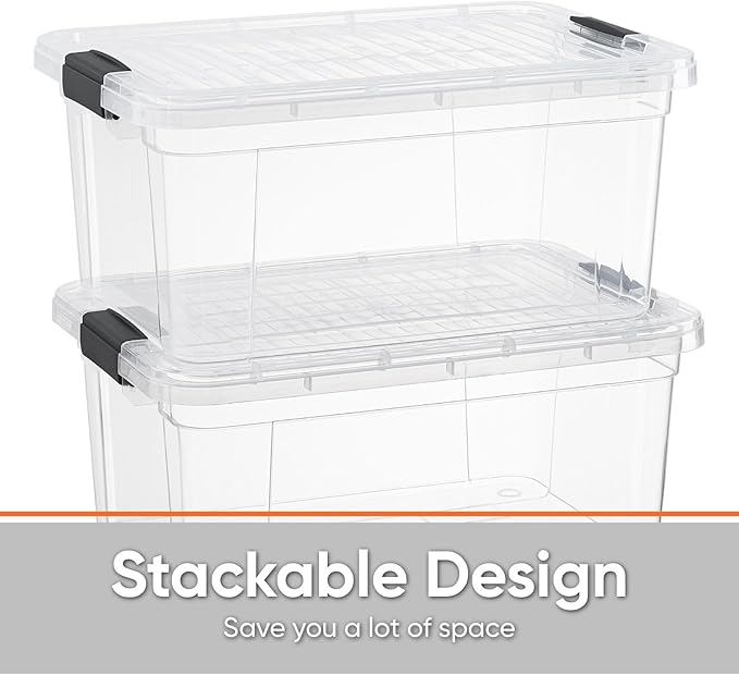 Superio Clear Storage Container with Lid, 16 Quart Plastic Bin for organization, Non-Toxic, BPA Free, Odor-Free, Stackable Latch Box organizer for Home, Dorm, Classroom, Garage, Closet (16 Quart)