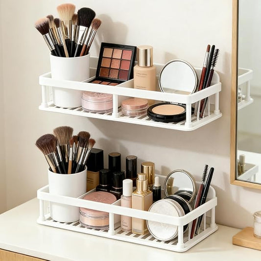 2pc Cosmetic Storage for Dresser Vanity and Bathroom Countertop, Detachable Storage Rack,No Drill Shelves for Wall, Cosmetic Display Case