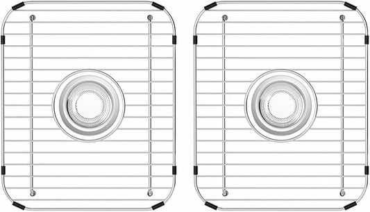 SANNO Sink Rack, Sink Protector for Kitchen Sink, Bottom Grid Rack Center Drain, Stainless Steel, 2pcs 11.5" x 13.8"