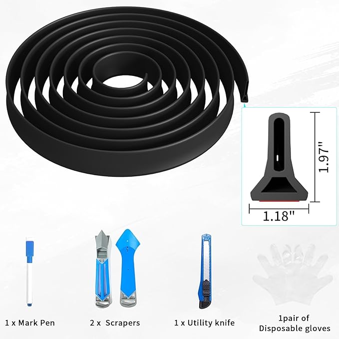 Hi-Na 3ft/5ft/6ft/8ft10ft Collapsible Shower Threshold Water Dam Water Barrier for Shower and Water Stopper Keeps Water Inside Water Threshold for Wet and Dry Separation (8ft, Black)