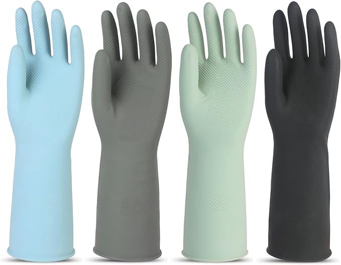 4 Pairs Rubber Kitchen Dishwashing Gloves – Reusable Household Cleaning Gloves for Washing Dishes and Cleaning Tasks, Non-Slip (Large)