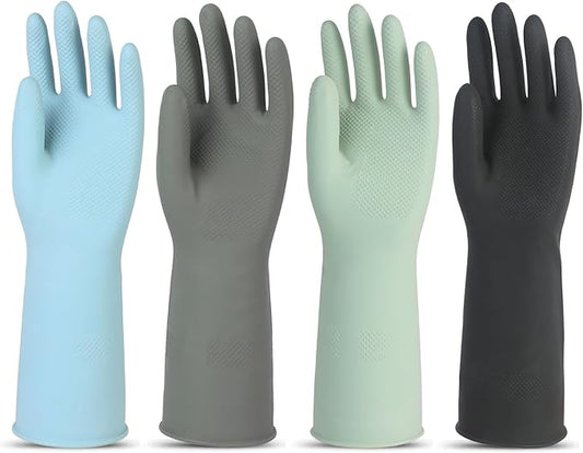 4 Pairs Rubber Kitchen Dishwashing Gloves – Reusable Household Cleaning Gloves for Washing Dishes and Cleaning Tasks, Non-Slip (Large)
