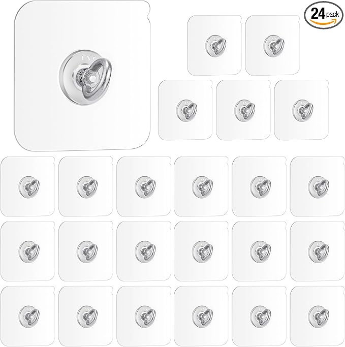 24 Pcs Heavy Duty Adhesive Ceiling Hooks Ceiling Wall Christmas Hooks Hangers Without Nails Practical Stainless Steel Waterproof for Indoor Outdoor Home Office Kitchen Hanging Plant