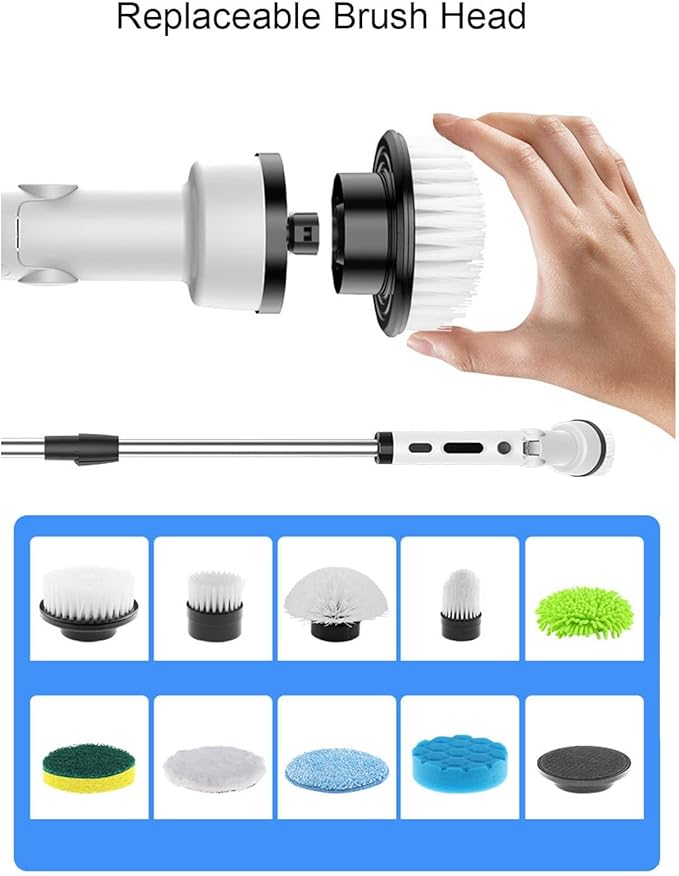 Electric Spin Scrubber, Handheld Cordless Powerful Cleaning Brush with Replaceable Brush Heads and Detachable Retractable Handle for Bathroom Tile Floor
