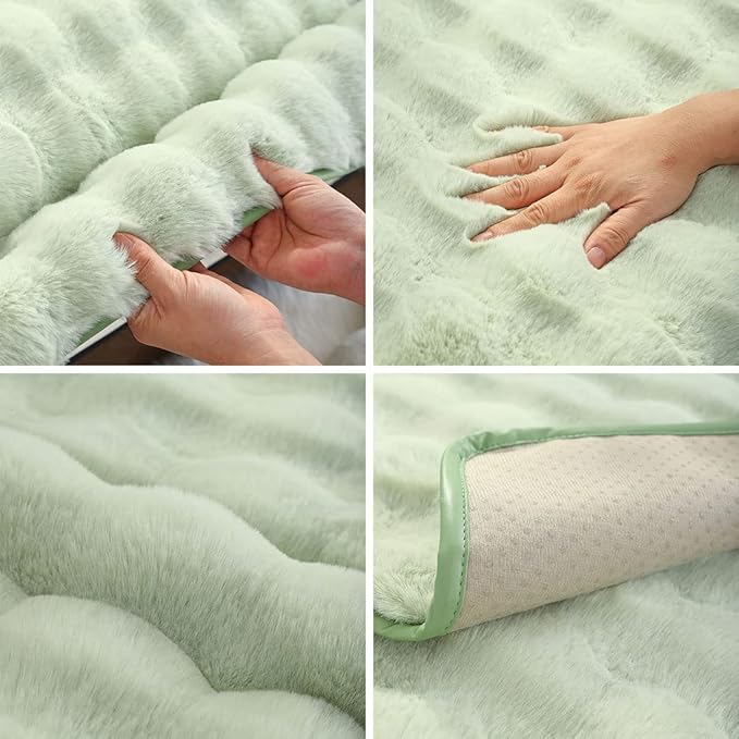 Soft Warm Faux Fur Couch Sofa Cover Thick Shaggy Fuzzy Sectional Couch Cover Non-Slip Solid Color Plush Sofa Slipcover Furniture Protector for Kids, Pets (Light Green,28"x35")