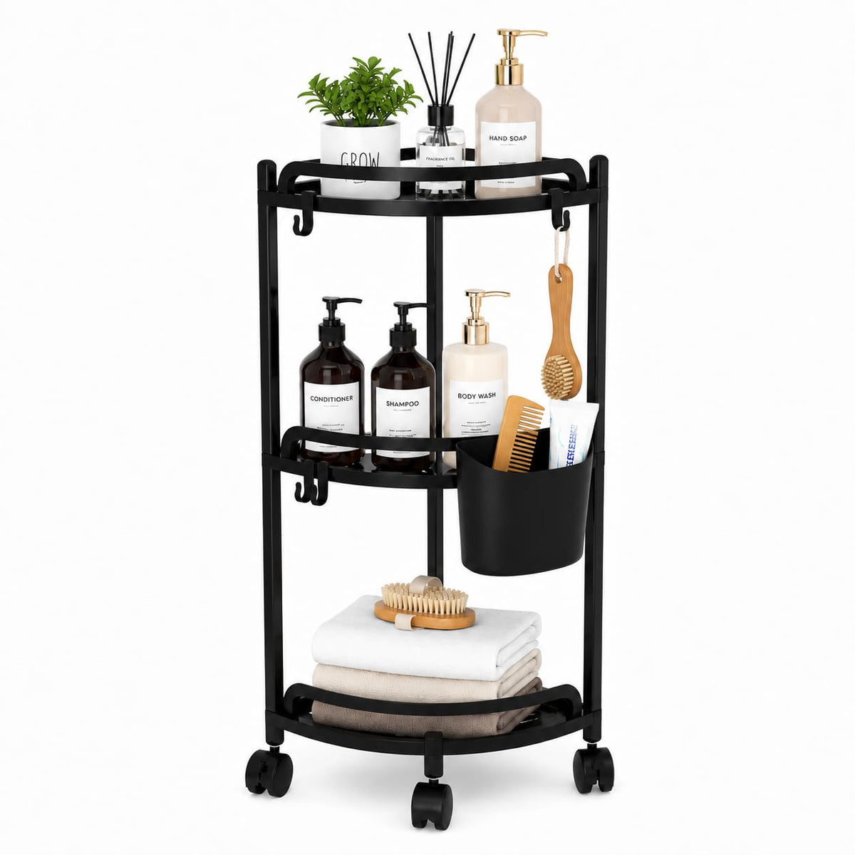 3 Tier Rolling Corner Organizer with Wheels, Freestanding Storage - Image 1