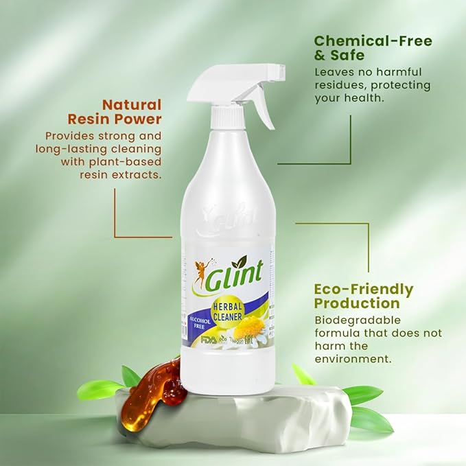 Glint Multi-Purpose Herbal Cleaner, Plant-Based, Eco-Friendly, Stain & Grease Remover, 1000 ml (33.8 fl oz), Safe for Home, Family & Pets, Alcohol-Free, Chemical-Free