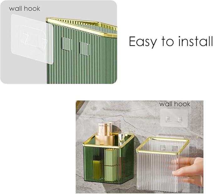 Adhesive Wall Shelves No Drill Hanging Organizer - Plastic Floating Storage Bins for Kitchen,Bathroom,Office - Makeup and Home Goods Mountable Shelf (Green and Gold)