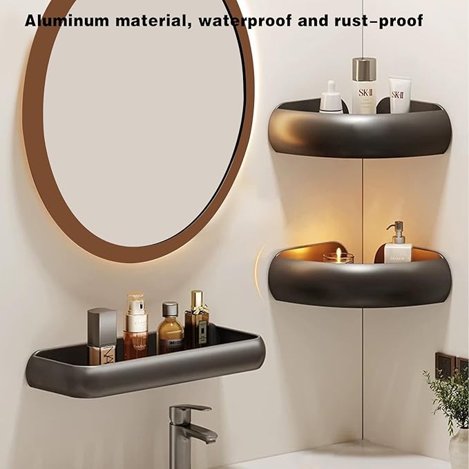 Corner Shower Caddy with Razor Holder, Adhesive Shower Shelf, No Drilling — Bathroom Shower Organizer Storage Rack, 2-Pack, Black