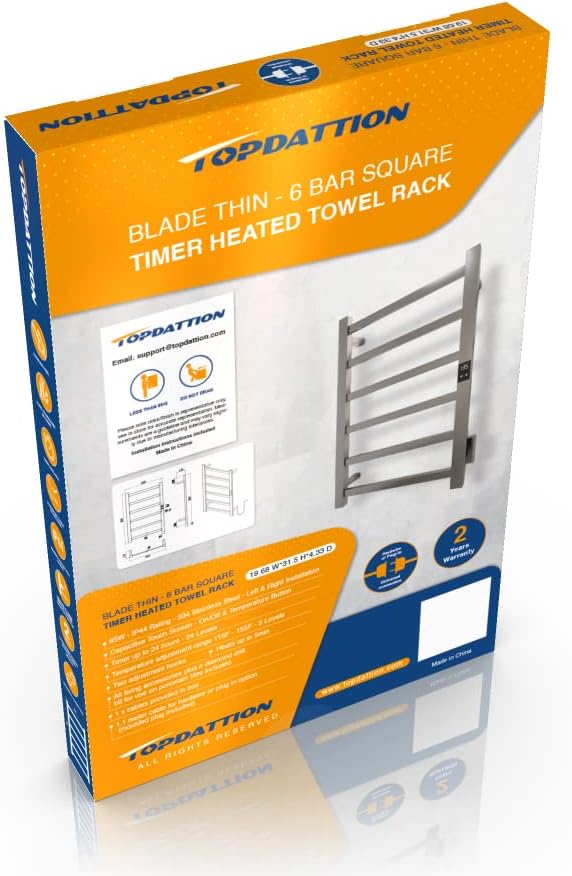 Smart Wireless Electric Towel Warmer | Blade Thin 6 Bar Design | Hardwired & Plug-in | Alexa & Google Home Compatible | Brushed Finish