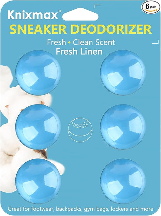 Knixmax Shoe Deodorizer Balls, Boot Deodorizing Shoe Odor Eater Ball Sneaker Deodorants, Gym Bags Lockers Car Air Fresheners, 6 Packs Fresh Linen Blue