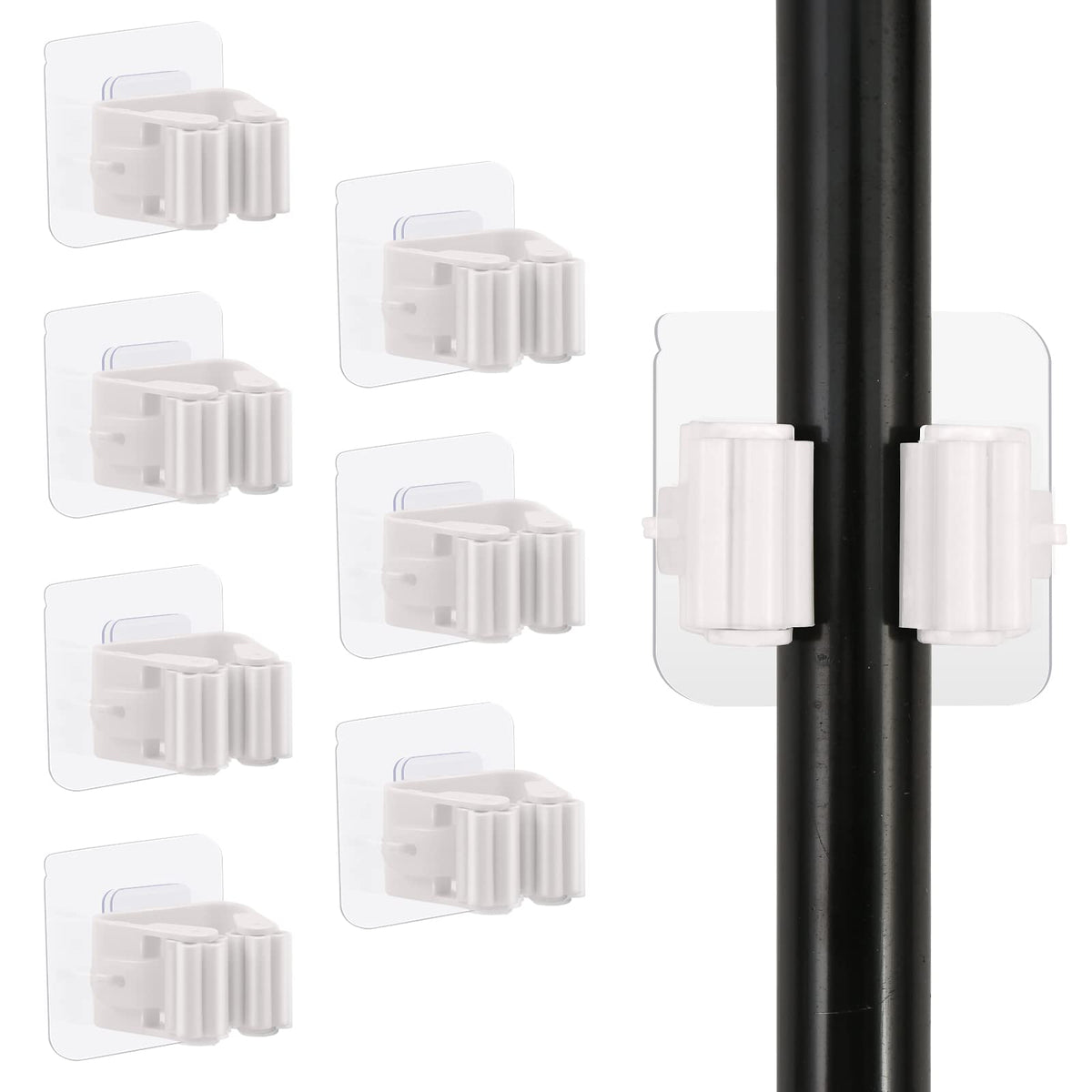 8PCS Broom Holder Wall Mount, Self Adhesive No Drilling Anti-Slip - Image 1