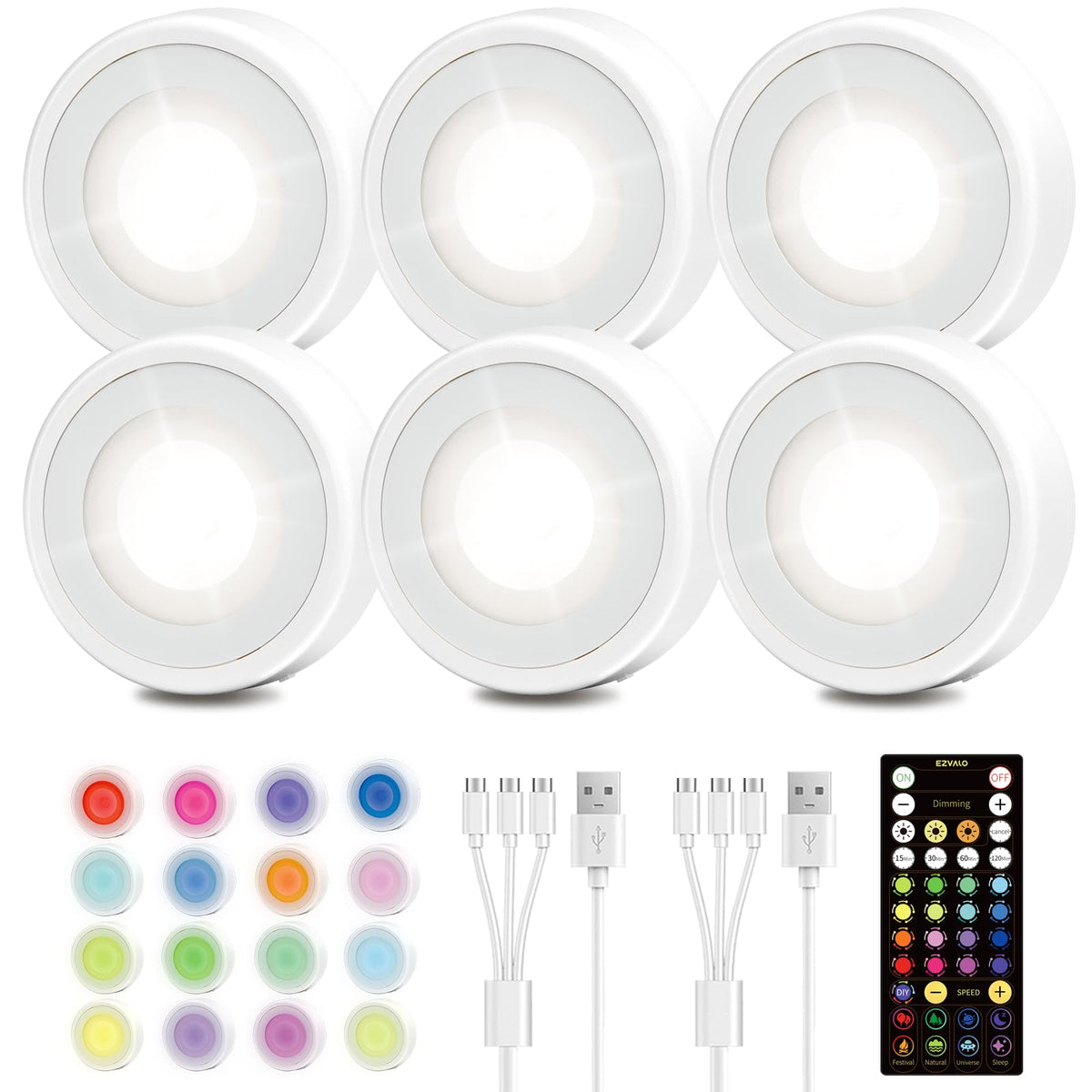 EZVALO LED Puck Lights, 6Pack Rechargeable Touch Light - Image 1