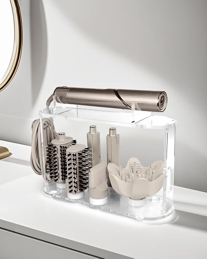 Affogato Storage Holder Compatible with Dyson Airwrap Shark FlexStyle Flexfusion, Acrylic Airwrap Organizer Stand, Countertop Display Rack for Long Barrels & Diffuser Nozzles Attachments