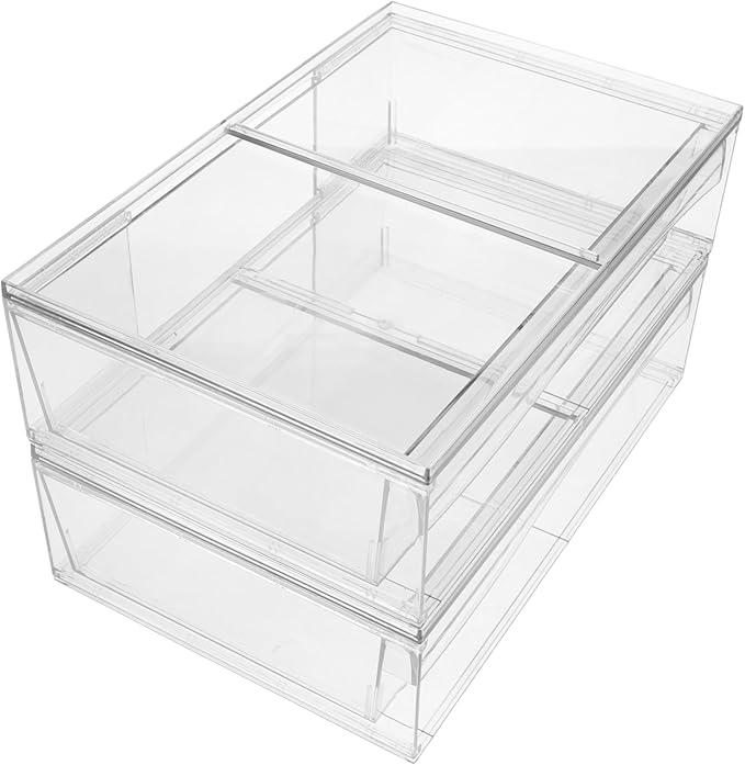 Vaguelly 2pcs Acrylic Makeup Organizer with Drawer Detachable Desktop Storage Box for Cosmetics Elegant Design for Home to Clean for Bathroom and Vanity Use