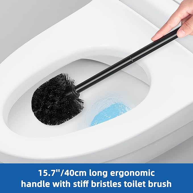Qaestfy Toilet Plunger and Brush Set for Bathroom Cleaning, 2-in-1 Long Handle Toilet Bowl Brush with Stiff Bristles & Powerful Plunger, Space-Saving Holder (Pack of 2)