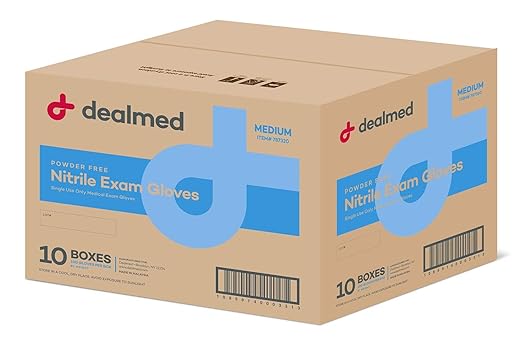 Dealmed Nitrile Exam Gloves – 100 Count Medium (Case of 10)) Disposable, Non-Irritating, Latex Free, Multi-Purpose for First Aid Kit, Medical Facilities & More