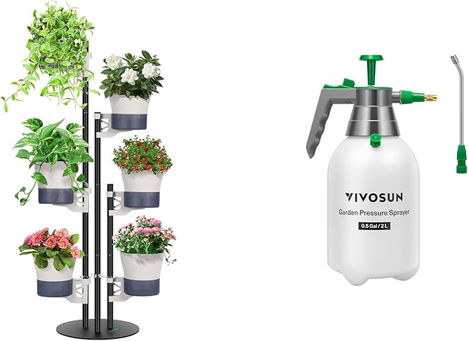 VIVOSUN Metal Plant Stand and 0.5Gal Handheld Garden Sprayer, 2L Pump Sprayer, 68 Oz Water Spray Bottle with Safety Valve, Adjustable Nozzle