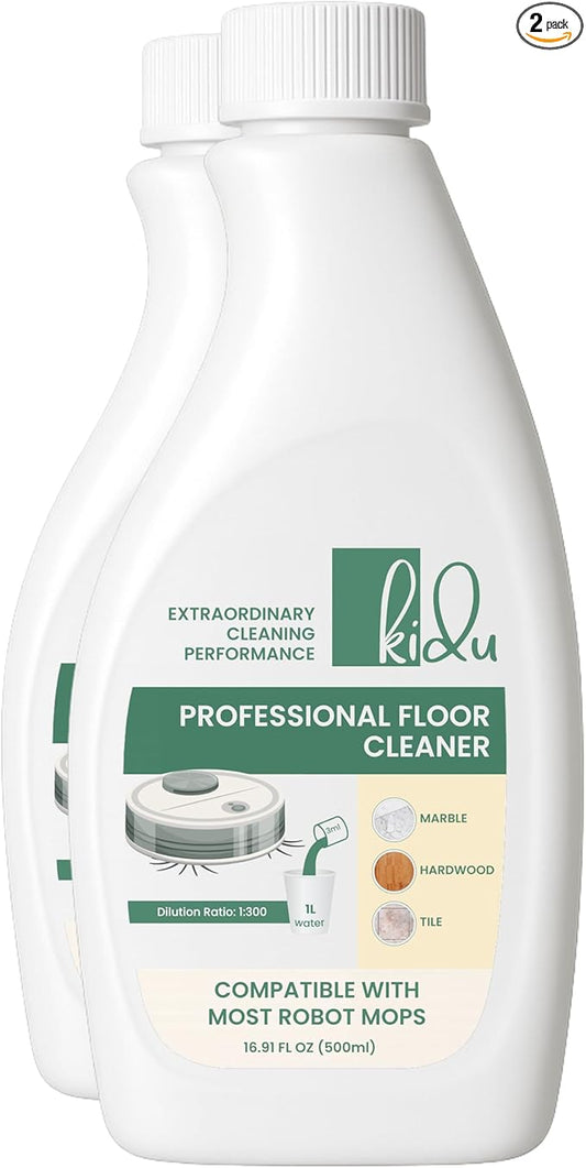 KIDU 2-Pack Multi-Surface Floor Cleaner – Compact by Design, Robot Mop Compatible, 1:300 Concentrate for Hardwood, Tile, Marble – Eco-Friendly Cleaning Solution, 2x500ml