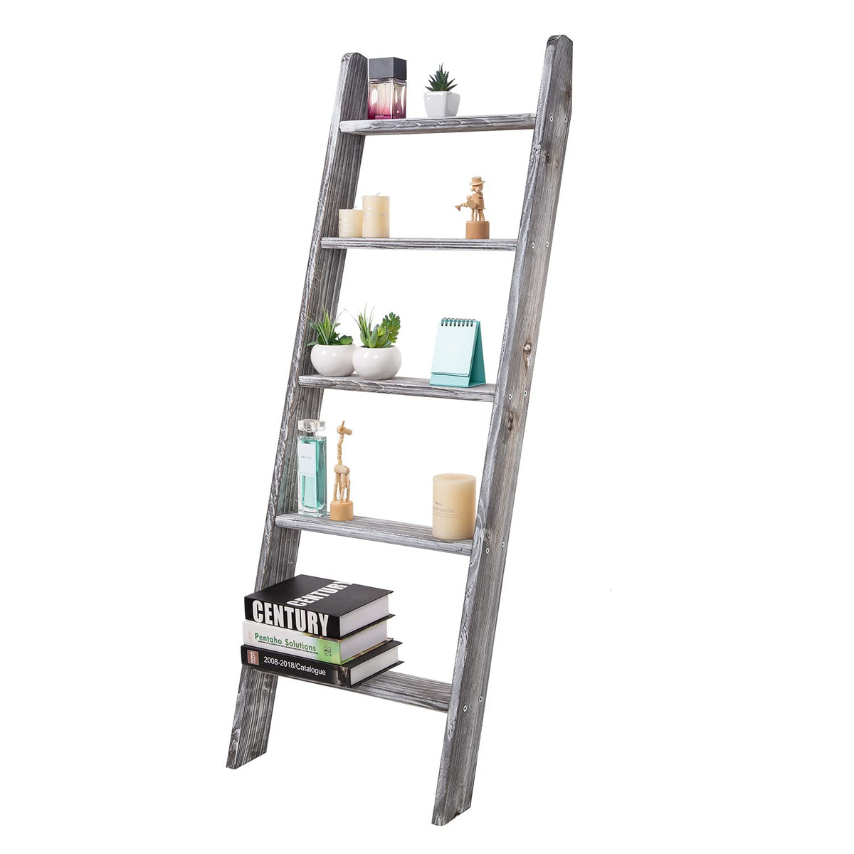 Rustic 5-Tier Wall-Leaning Wood Loadder Towel Racks - Image 1