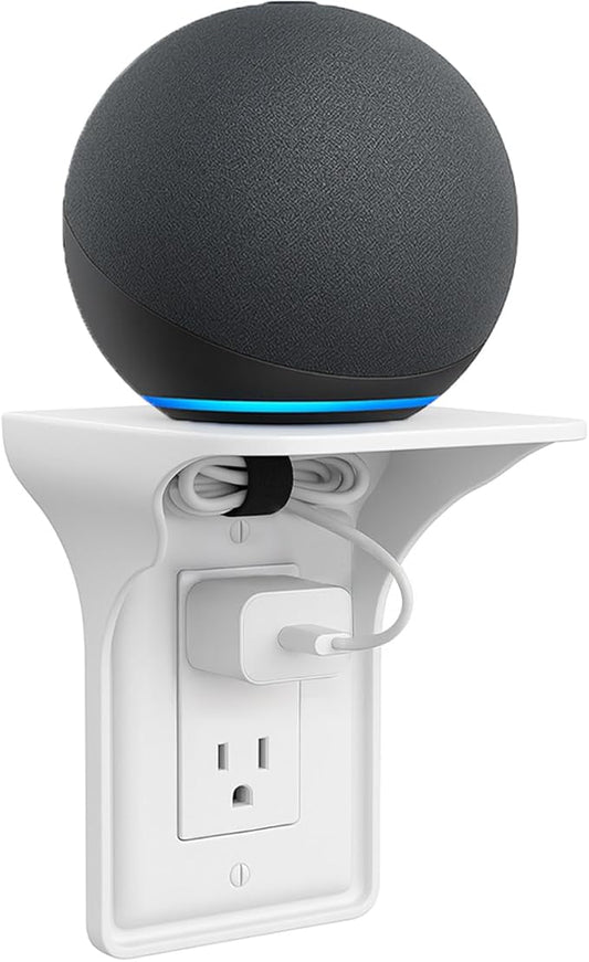 Outlet Shelf – Wall Mount Organizer for Echo Dot, HomePod Mini, Alexa and Smart Home Devices – Bathroom Space Saver, Renter-Friendly for Kitchen, Bedroom, Office