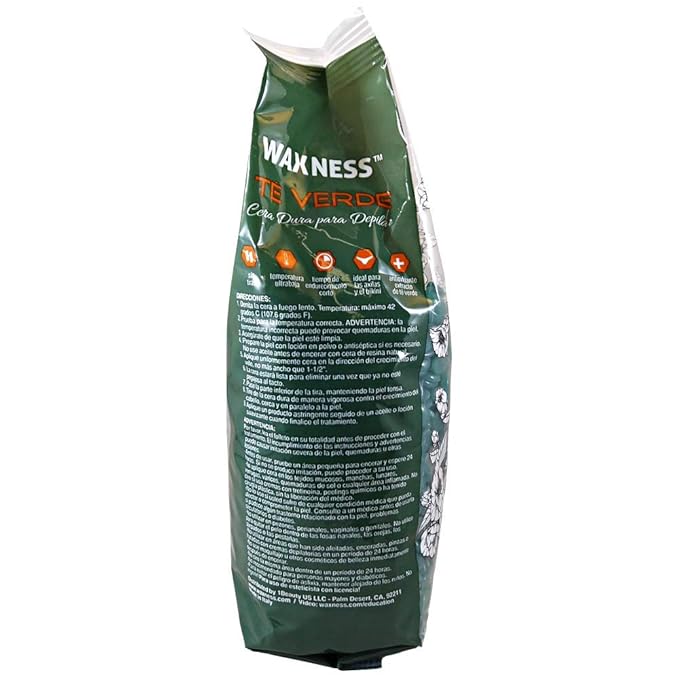 Waxness Film Hard Wax Beads Green Tea 2.2 lb (1 kg) – Stripless Professional Hard Wax with Green Tea Scent for Face & Body, Smooth Application – Made in Italy